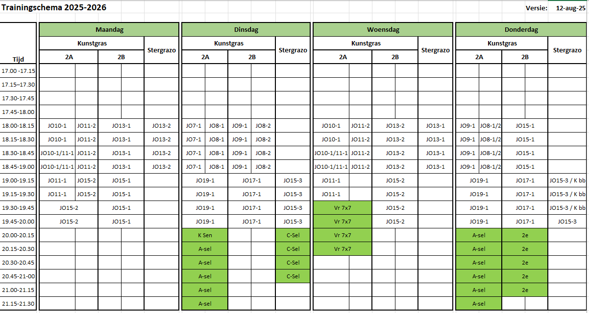 Trainingsschema 2025-2026