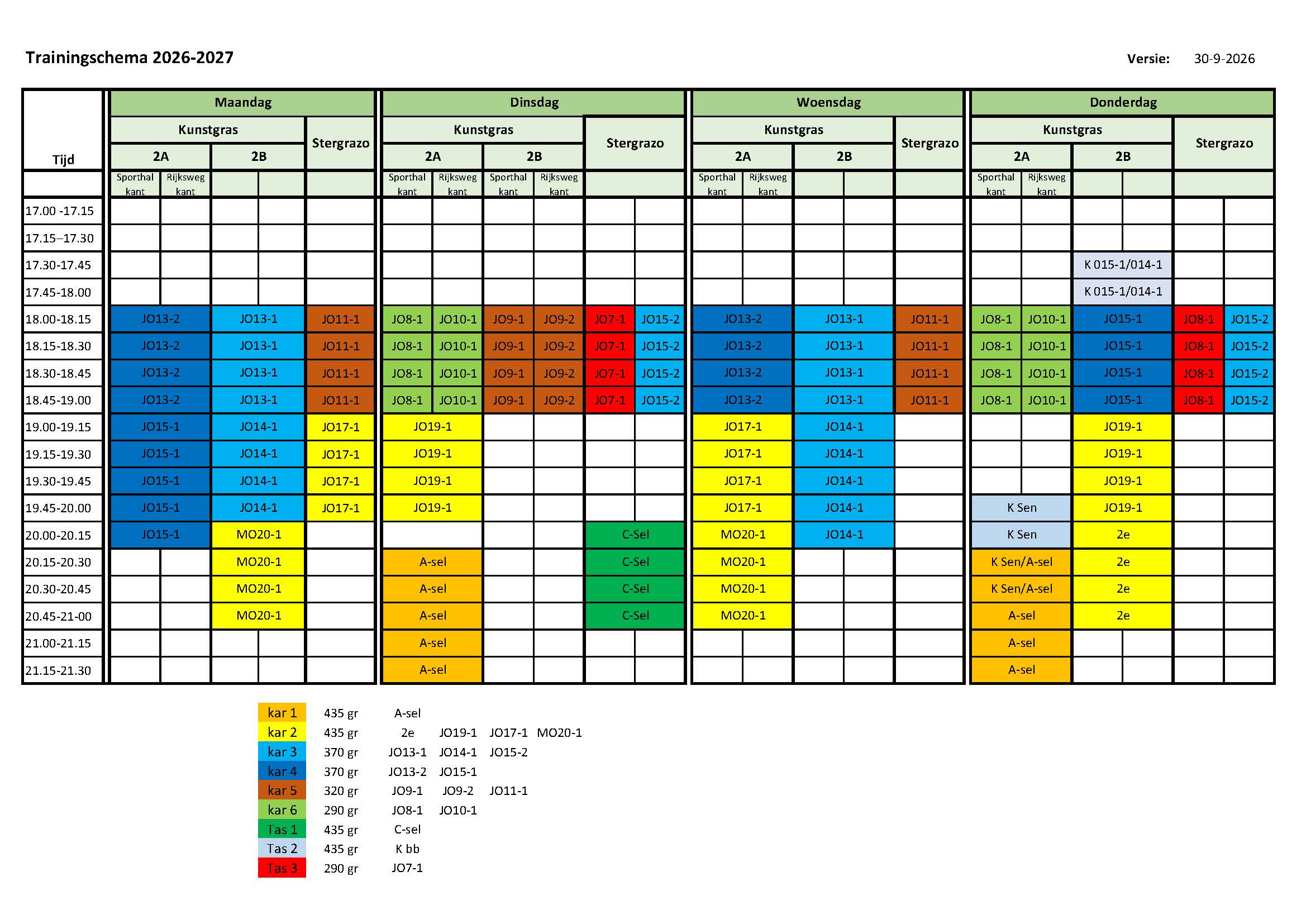 Trainingschema aangepast op de website